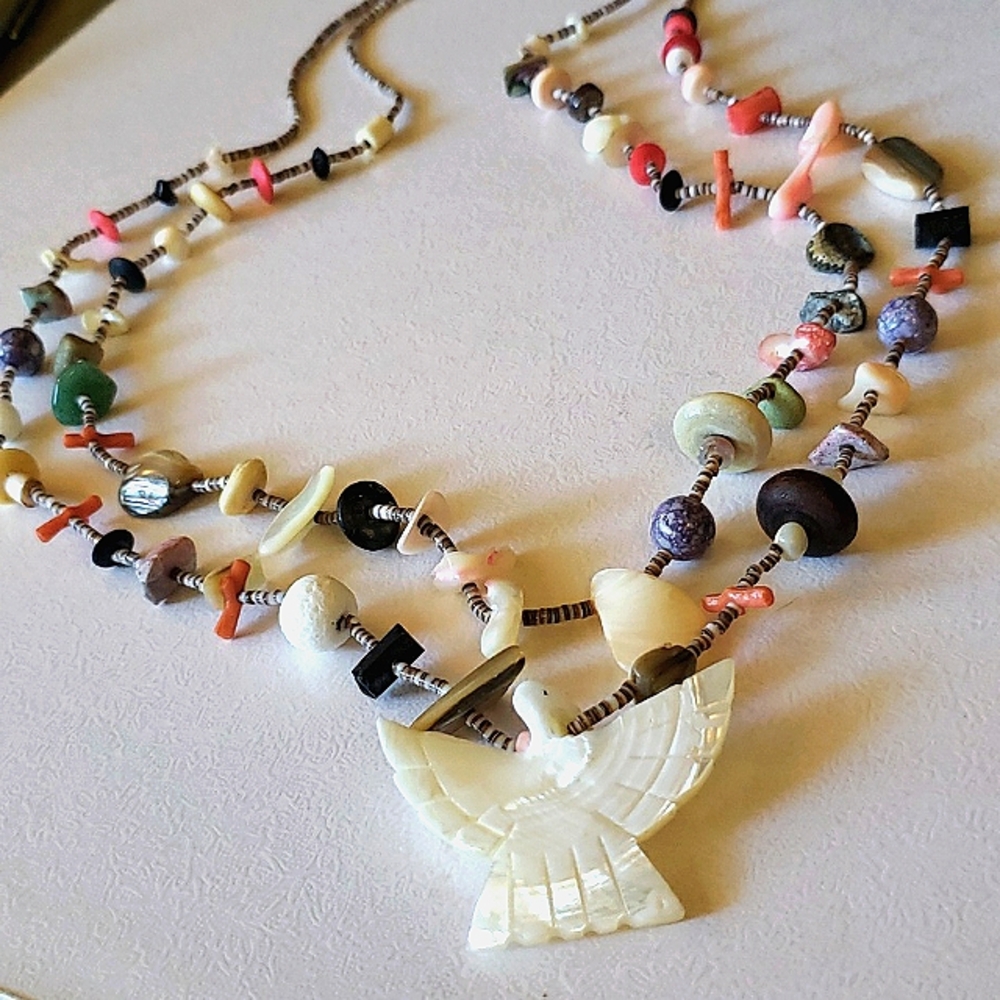 SALE!! Vintage Navajo Heishi Shell Necklace w/ Worn Shells and Stones.